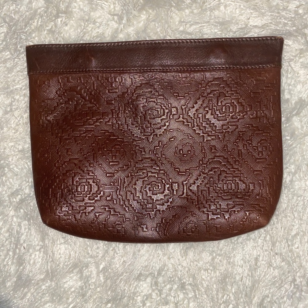 Vintage Missoni Brown Leather Snap Clutch Bag